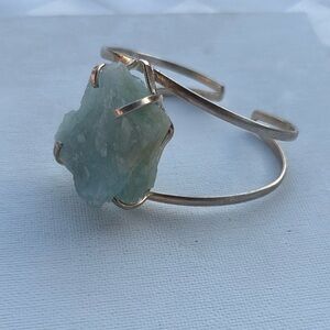 Elegant Silver Raw Aquamarine GemStone Cuff Bracelet